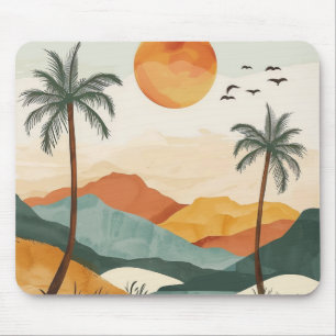 Alfombrilla De Ratón Puesta de sol retro tropical de montaña naranja do