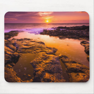 Alfombrilla De Ratón Puesta de sol sobre pozas de marea, Hawái