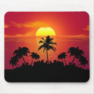 Alfombrilla De Ratón Puesta de sol tropical palmeras silueta playa