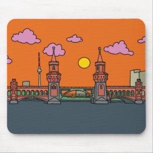 Alfombrilla De Ratón Puesta del sol en el puente de Oberbaum en Berlín