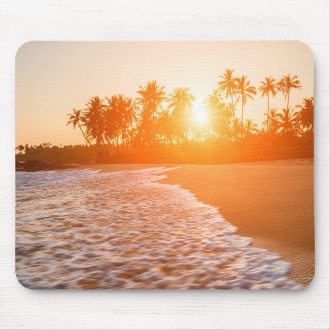 Alfombrilla De Ratón Puesta del sol en la playa con las palmas de coco (Frente)
