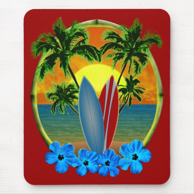 Alfombrilla De Ratón Puesta del sol y tablas hawaianas (Frente)