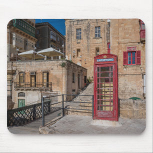 Alfombrilla De Ratón Puesto de teléfono rojo en La Valeta Malta