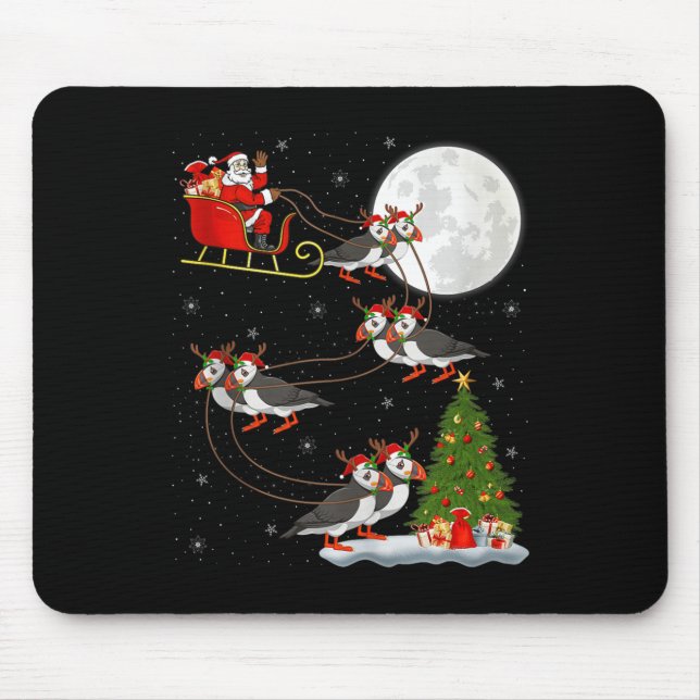 Alfombrilla De Ratón Puffins Bird Santa Sleigh Flying Funny Magical Chr (Frente)