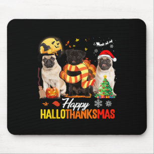 Alfombrilla De Ratón Pug adorable feliz Hallothanksmas Halloween Día de