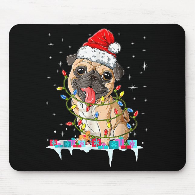 Alfombrilla De Ratón Pug Christmas Tree Lights Santa Dog Xmas  (Frente)