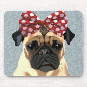 Alfombrilla De Ratón Pug con arco rojo en la cabeza 2