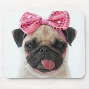Alfombrilla De Ratón Pug con arco rosado