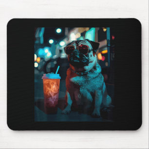 Alfombrilla De Ratón Pug con café helado 