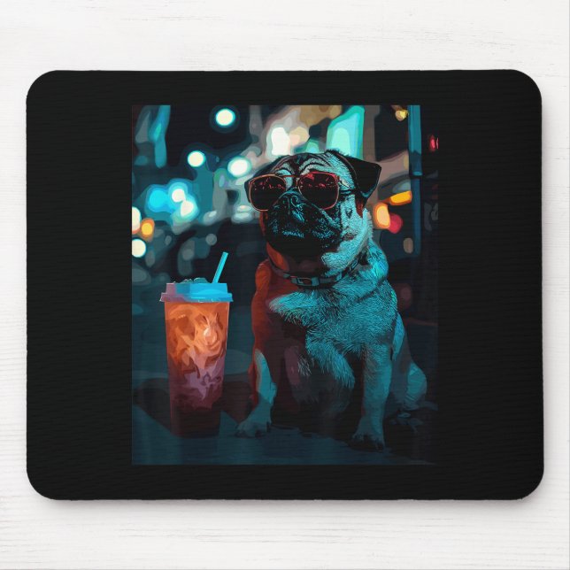 Alfombrilla De Ratón Pug con café helado  (Frente)