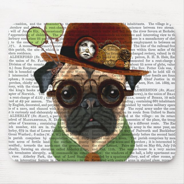 Alfombrilla De Ratón Pug con el Gorra de Steampunk Bowler (Frente)
