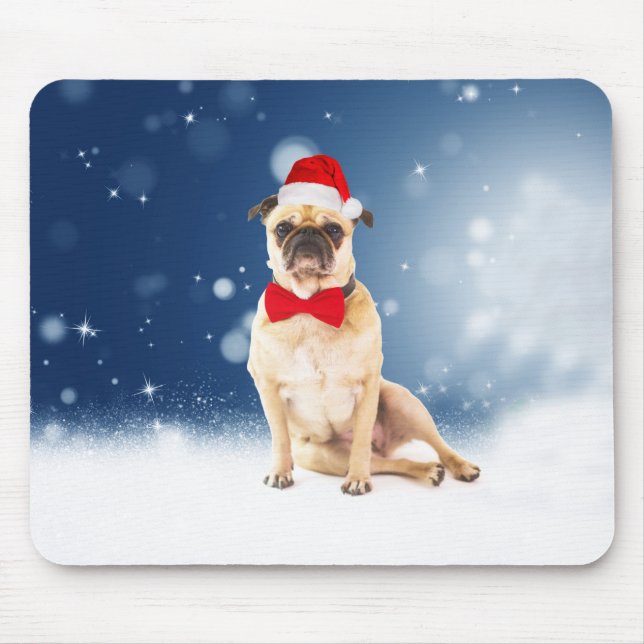 Alfombrilla De Ratón Pug con Navidades Santa Hat (Frente)