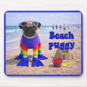 Alfombrilla De Ratón Pug de la Playa