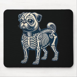 Alfombrilla De Ratón Pug de perro esqueleto Halloween