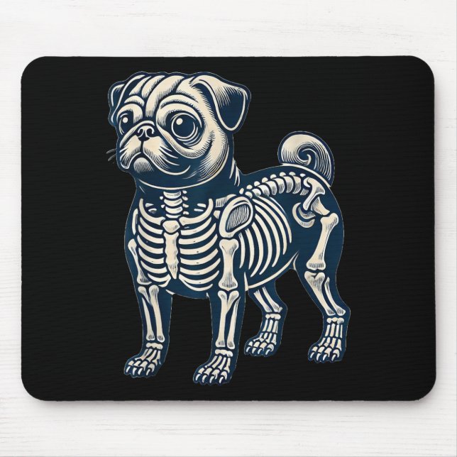 Alfombrilla De Ratón Pug de perro esqueleto Halloween (Frente)