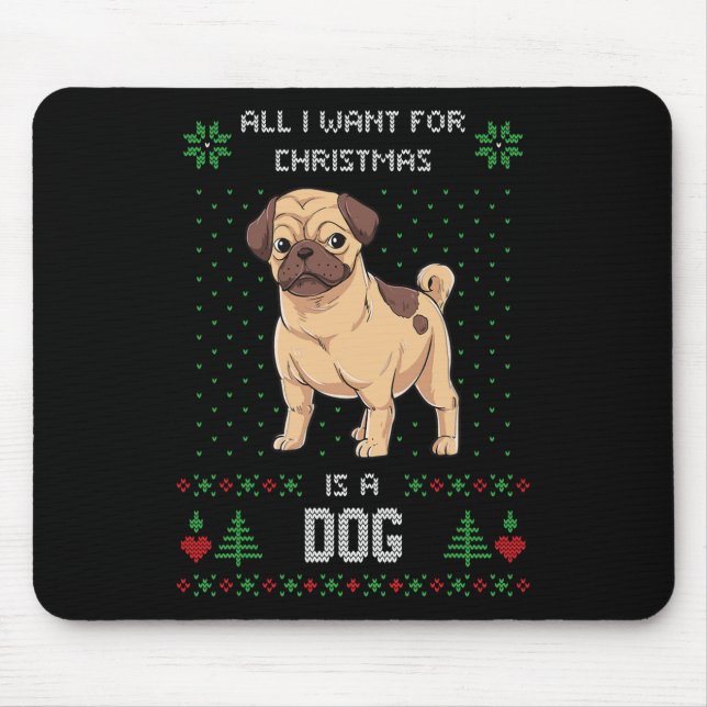 Alfombrilla De Ratón Pug de suéter feo de Navidad Perro de suéter feo  (Frente)