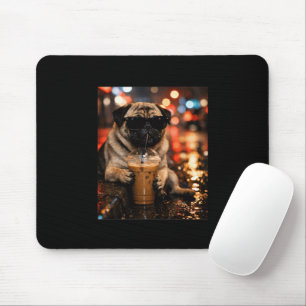 Alfombrilla De Ratón Pug Divertido Bebiendo Café Helado Regalo para Ama