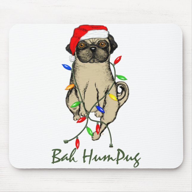 Alfombrilla De Ratón Pug Dog Bah Humpug Navidades graciosos (Frente)
