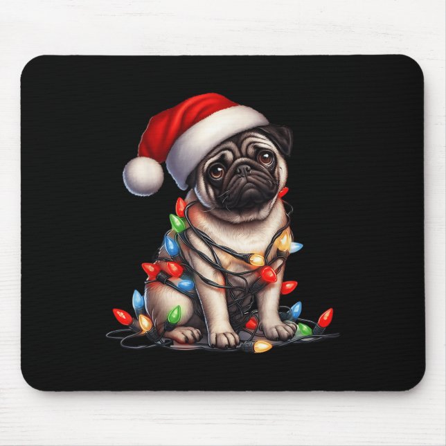 Alfombrilla De Ratón Pug Dog Christmas Lights Santa Hat Dog Lover  (Frente)