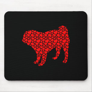 Alfombrilla De Ratón Pug Dog Cute Silhouette Heart Valentine