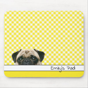 Alfombrilla De Ratón Pug Dog en Yellow Gingham