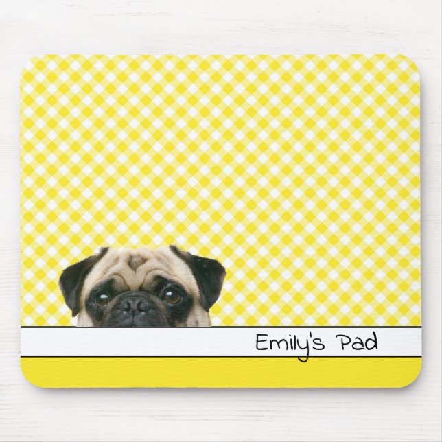 Alfombrilla De Ratón Pug Dog en Yellow Gingham (Frente)