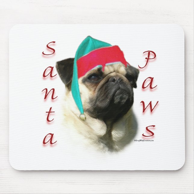 Alfombrilla De Ratón Pug (fawn) Santa Paws (Frente)
