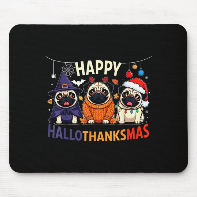 Alfombrilla De Ratón Pug Halloween Thanksgiving Christmas Happy Halloth (Frente)
