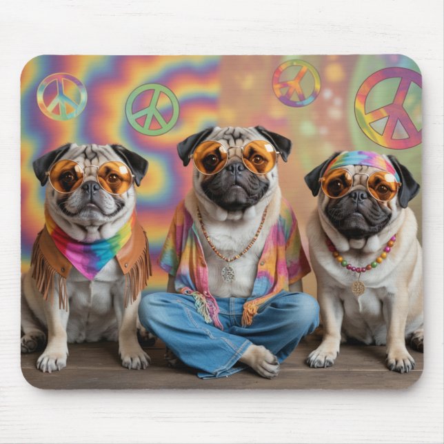 Alfombrilla De Ratón Pug Hippie Mousepad (Frente)