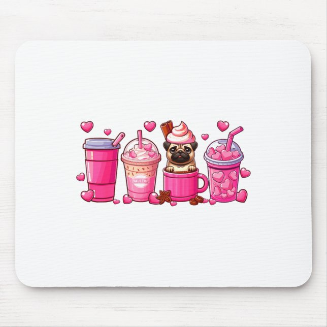 Alfombrilla De Ratón Pug Inside Cup Coffees Lover Valentines Day Heart  (Frente)