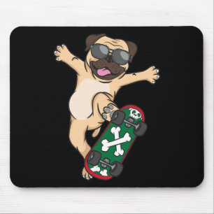 Alfombrilla De Ratón Pug monopatín amante del perro cachorro divertido 