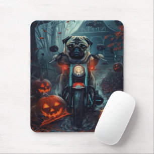 Alfombrilla De Ratón Pug montando motocicleta Halloween aterrador