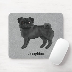 Alfombrilla De Ratón Pug negro lindo perro de dibujos animados con nomb