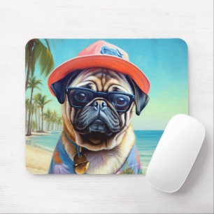 Alfombrilla De Ratón Pug on Beach, regalo de verano para el amante del