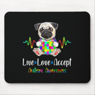 Alfombrilla De Ratón Pug Puzzle Piece Live Love Acepta Autismo Concienc