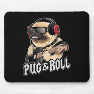 Alfombrilla De Ratón Pug Y Rollo Cute Rockstar Guitarra Rockin Music Si