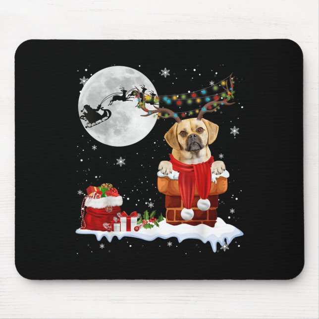 Alfombrilla De Ratón Puggle Dog Chimney Ugly Christmas Lights Xmas Paja (Frente)