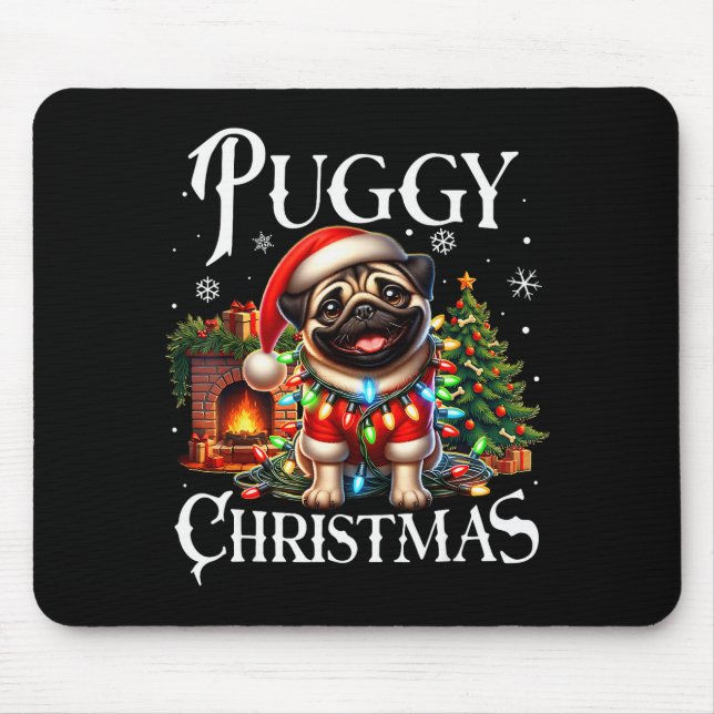 Alfombrilla De Ratón Puggy Christmas Pug Xmas Pug Santa Claus Pug  (Frente)