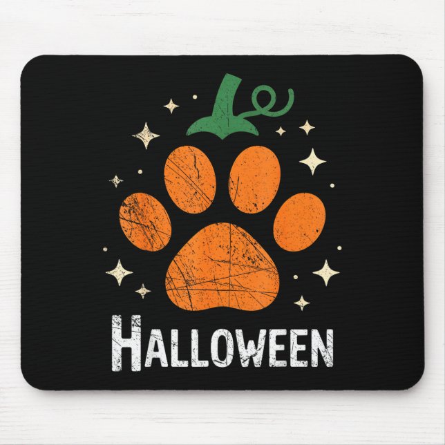Alfombrilla De Ratón Pumpkin Dog Cat Paw Print Halloween Pet Lover  (Frente)