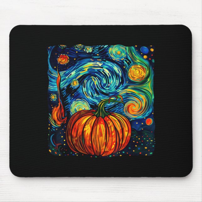 Alfombrilla De Ratón Pumpkin Halloween Starry Night Van Gogh Thanksgivi (Frente)
