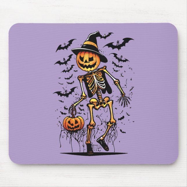 Alfombrilla De Ratón Pumpkin Skeleton Halloween Art  (Frente)
