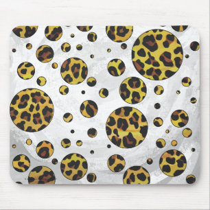 Alfombrilla De Ratón Punto de polka amarillo y marrón leopardo