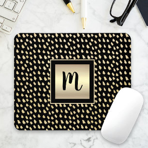 Alfombrilla De Ratón Puntos de oro negro moderno monograma script lujo