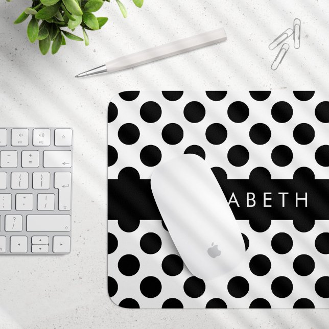 Alfombrilla De Ratón Puntos de Polka blancos y negros, punteados, tu no (Subido por el creador)