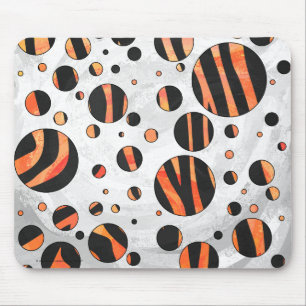 Alfombrilla De Ratón Puntos de polka negro y Naranja de cebra