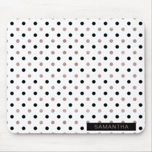 Alfombrilla De Ratón Puntos de Polka Oro Negro y Rosa en un fondo blanc