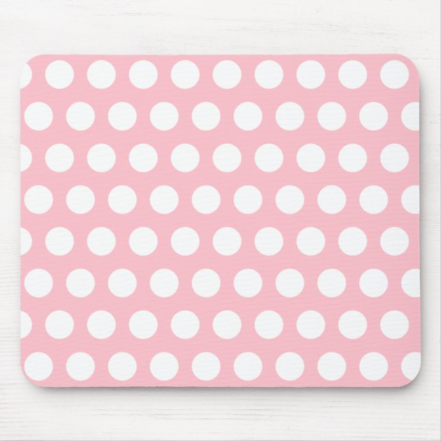 Alfombrilla De Ratón Puntos de polka rosa y blanco (Frente)
