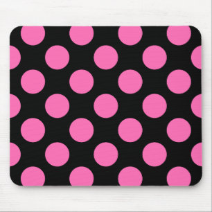 Alfombrilla De Ratón Puntos de polka rosados negros y calientes