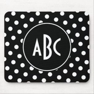 Alfombrilla De Ratón Puntos negros y blancos monogramados