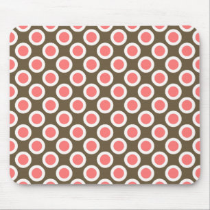 Alfombrilla De Ratón Puntos retro circulados, taupe y rosa coral